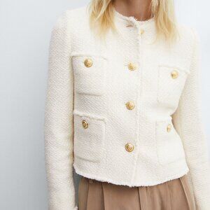 Mango Tweed jacket with pockets with gold decorative buttons [White]